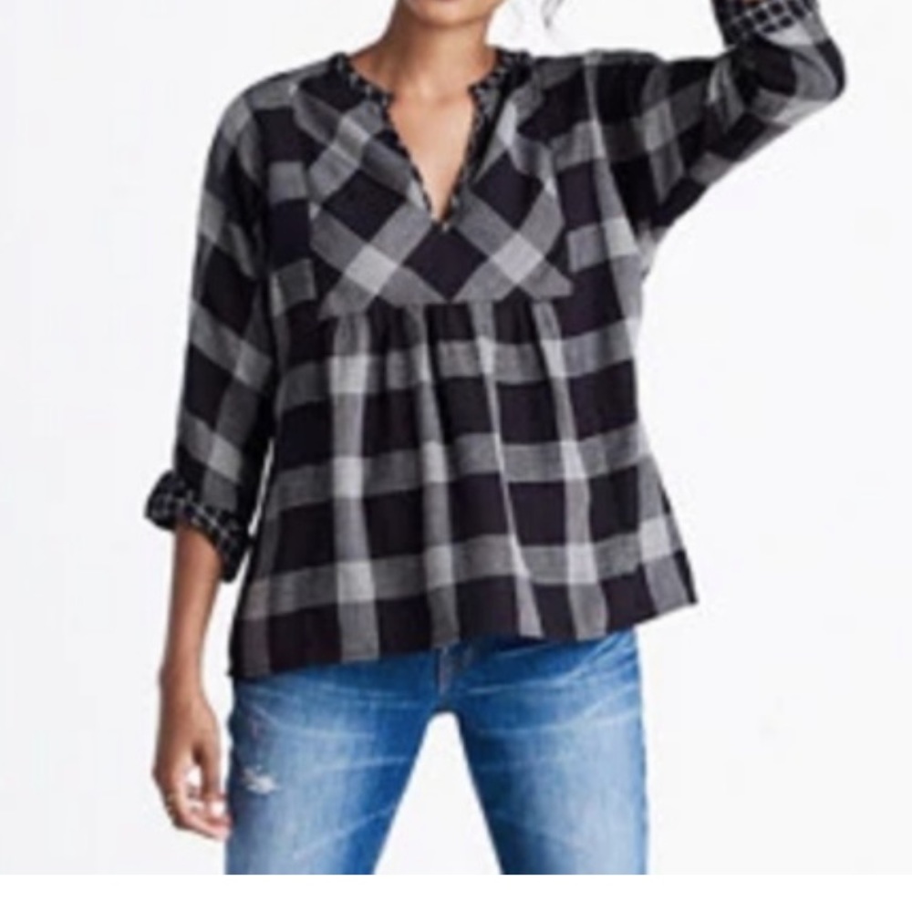 Madewell Boheme Plaid Top | black and white | xs